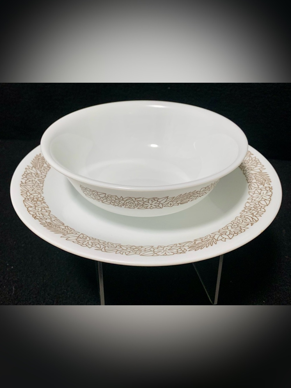 🔍 Corelle "Woodland Brown" Floral Salad Plate & Bowl Set (2 Pieces)
